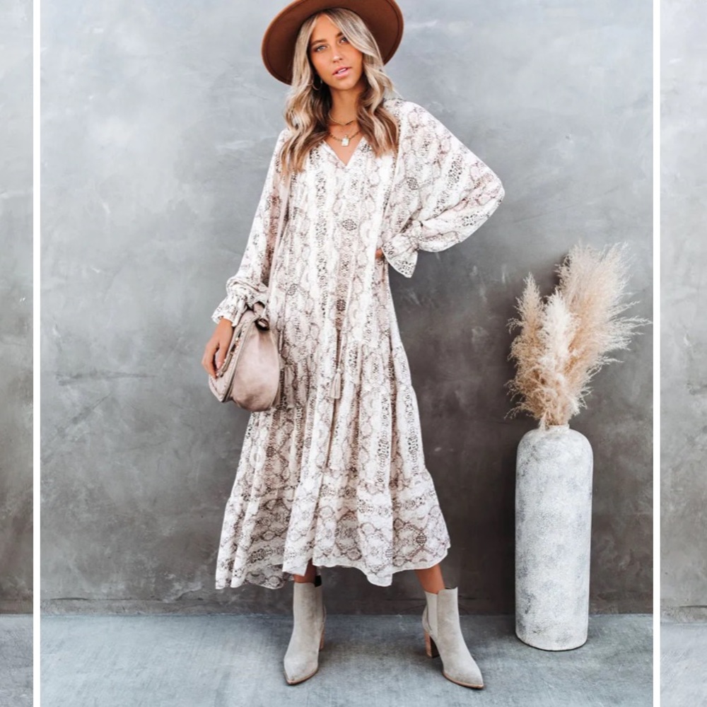 VICI TRICKS SNAKE PRINT BOHO MAXI DRESS